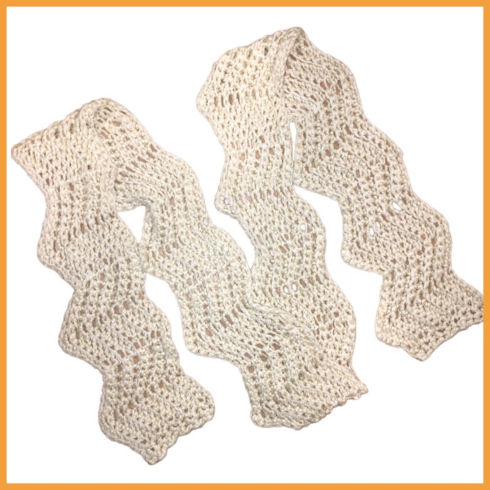 HANDMADE Crochet Zigzag Skinny Scarf - Cream / Off White, Skinny, Minimalist